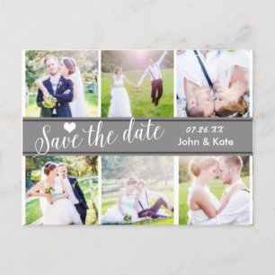 Faire-part ENREGISTRER LA DATE Mariage Gris 6 Carte postale p