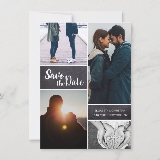 Faire-part Enregistrer la date Mariage rustique plusieurs pho (Devant)