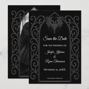 Faire-part Enregistrez la date de mariage gothique noir et bl
