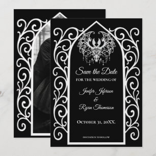 Faire-part Enregistrez la date de mariage gothique noir et bl