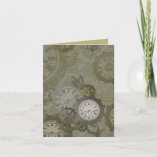Faire-part Estampunk vert olive