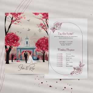 Faire-part et programme de mariage rose