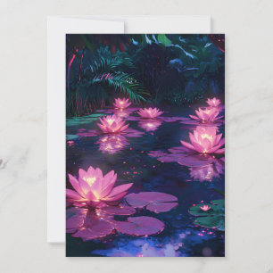 Faire-part Étang de lotus rose Zen minuit
