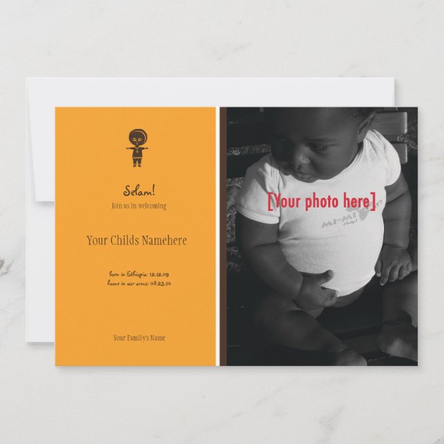 Faire-part éthiopien sur l'adoption des garçons (Devant)