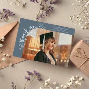 Faire-part Étoiles Bizarres Cadre Photo Bleu Ardoise Remercie