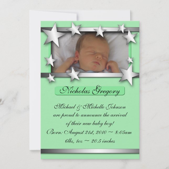 Faire-part Étoiles de doublage d'argent Annonces de naissance (Devant)