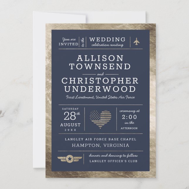 Faire-part Étoiles et rayures Mariages patriotiques Faux Gold (Devant)