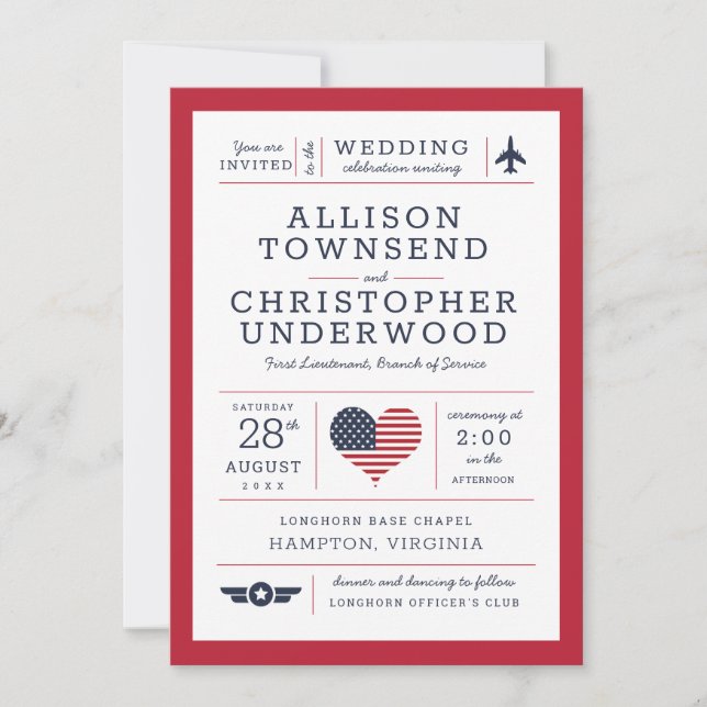 Faire-part Étoiles patriotiques et rayures Americana Militair (Devant)