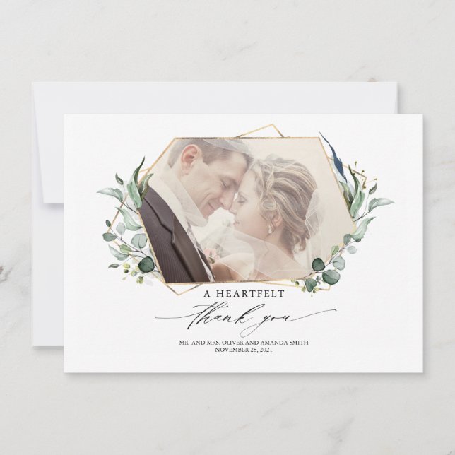 Faire-part Eucalyptus Green Photo de mariage élégant (Devant)