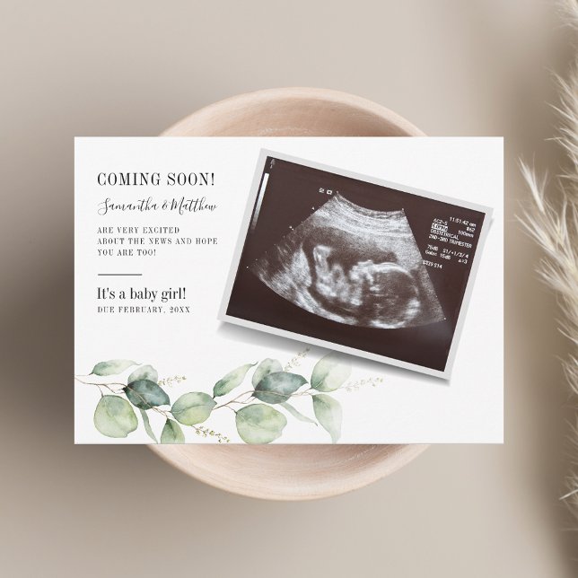 Faire-part Éucalyptus Grossesse Bébé Révéler Sonogramme (Eucalyptus Pregnancy Baby Reveal Sonogram Announcement)