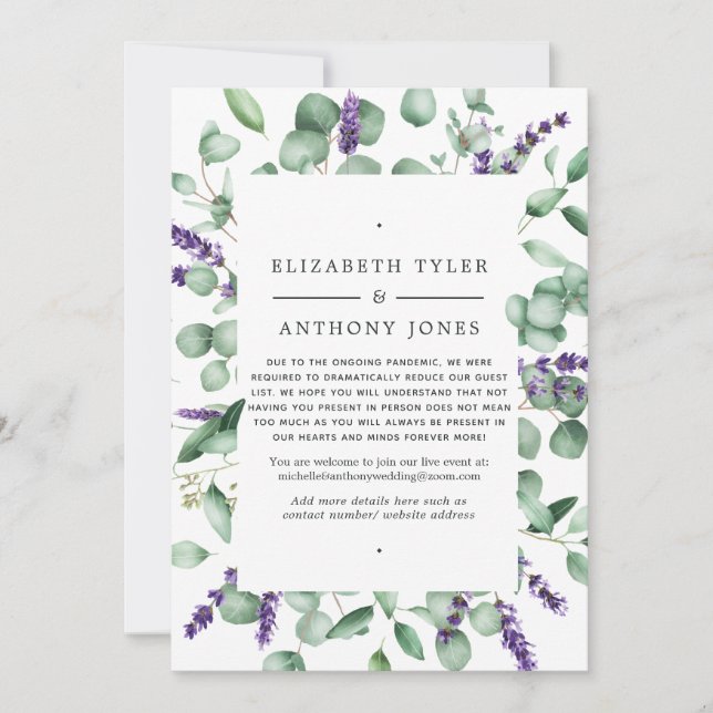 Faire-part Eucalyptus Lavender Green Reduce Mariage Invité (Devant)