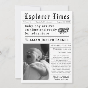Faire-part Explorer Times Naissance Nouveau-Né