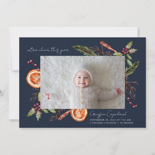 Faire-part Extra Cheer Blue Holiday Baby Photo Naissance (Devant)