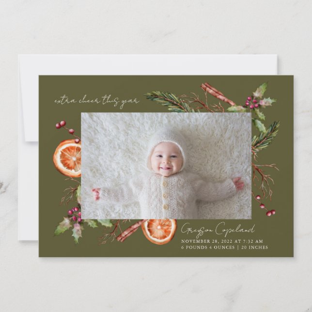 Faire-part Extra Cheer Green Holiday bébé photo naissance (Devant)