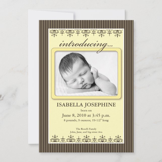 Faire-part Faire annonce de naissance au citron rayé 5x7" (Devant)