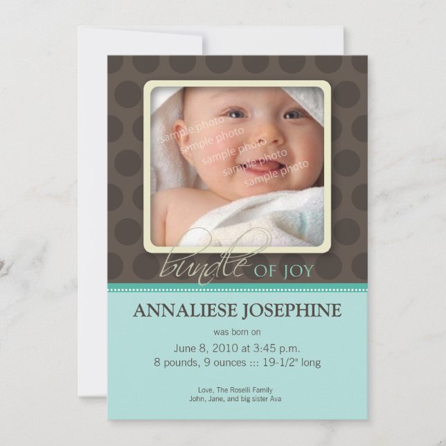 Faire-part Faire Annonce de Naissance :: Bleu Turquoise (Devant)