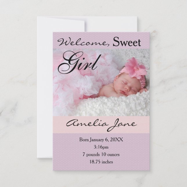 Faire-part Faire annonce de naissance fille 3x5 rose violet (Devant)