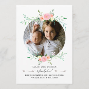 Faire-part Faire annonce de naissance Photo Couronne Fleurie