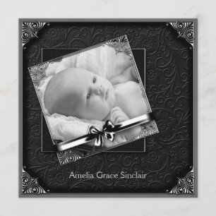 Faire-part Faire Annonce de Naissance Photo en Damassé Noir
