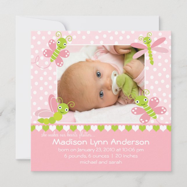 Faire-part Faire battre le cœur Bébé Fille Annonce Photo (Devant)