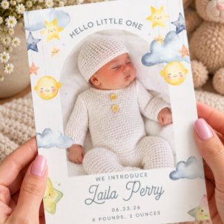 Faire-part Faire Briller Petite Lune & Étoiles Naissance Bébé