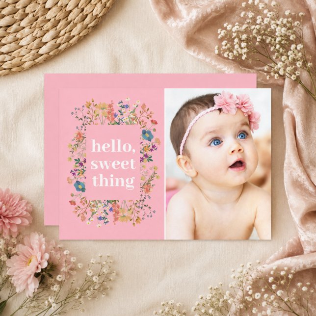 Faire-part Faire Connaissance Chère Petite Fille Annonce de N (Hello Sweet Thing Baby Girl Birth Announcement)
