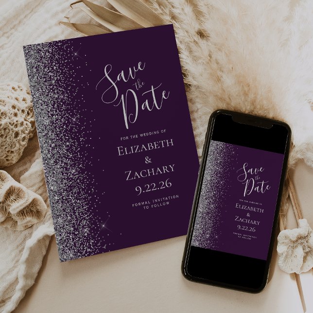 Faire-part Faire part de mariage paillettes argent violet fon (Créateur téléchargé)