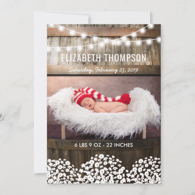 Faire-part Faire part de naissance de bébé de campagne rustiq (Devant)