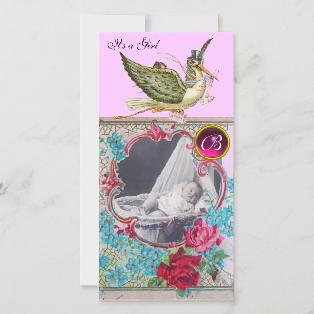 Faire-part Faire part de naissance STORK avec monogramme, rub (Devant)