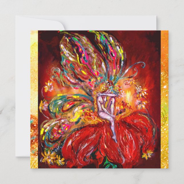 Faire-part FAIRY EN ROUGE, or métallique, jaune vert (Devant)