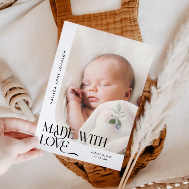 Faire-part Fait Avec Amour Photo Blanche Naissance (Créateur téléchargé)