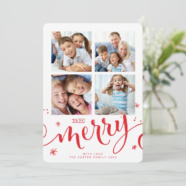Faire-part FAMILLE MULTI 4 PHOTO calligraphie moderne merry r (Debout devant)