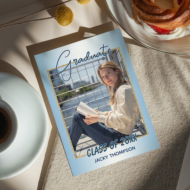 Faire-part Faux Glossy Light Blue Graduation (Créateur téléchargé)
