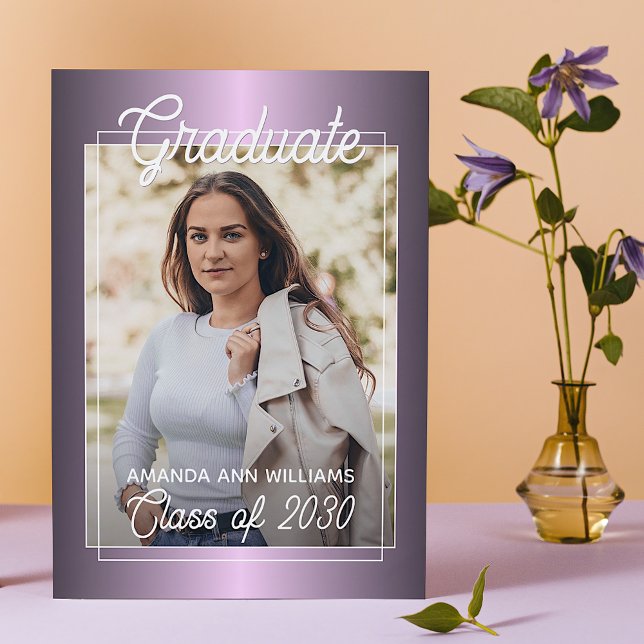 Faire-part Faux Glossy Violet Rose violet Graduation (Créateur téléchargé)