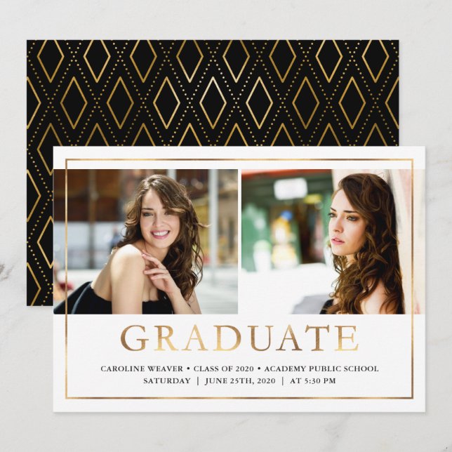Faire-part Faux Gold Foil Look Photo Graduation Open House (Devant / Derrière)