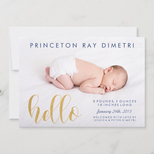 Faire-part Faux Or Annonce De Naissance Moderne Hello (Devant)