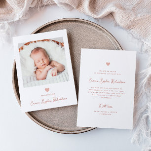 Faire-part Faux photo doux et simple Rose Coeur rose naissanc