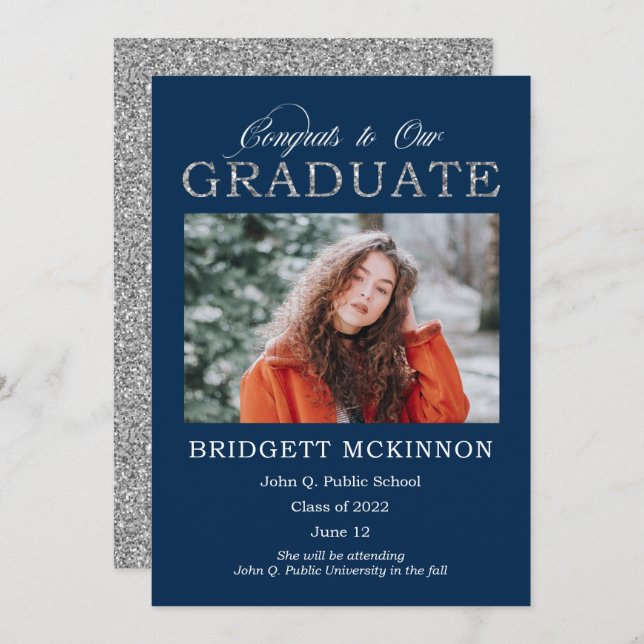 Faire-part Félicitations à nos diplômés Faux Parties scintill (Devant / Derrière)