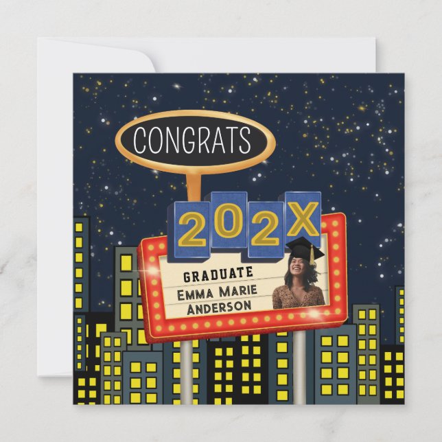 Faire-part Félicitations diplômé Ciel de ville Photo Panneau  (Devant)