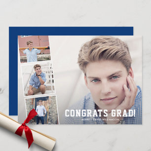 Faire-part Félicitations Grad, Photo Collage Blue Graduation 