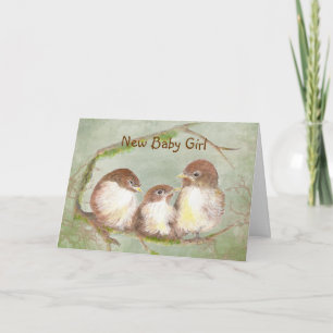 Faire-part Félicitations New Baby Girl Cute Bird Family