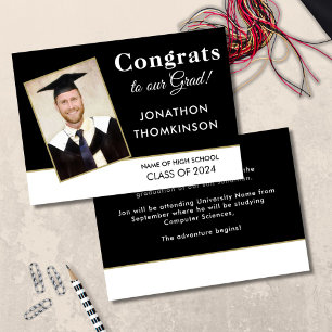 Faire-part Félicitations Photo de remise de diplôme Noir Blan