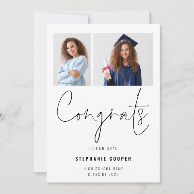 Faire-part Félicitations Script 2 Photo 2023 Graduation (Devant)