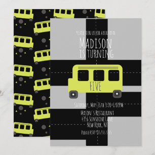 Faire-part Fête d'anniversaire en bus de transport scolaire 