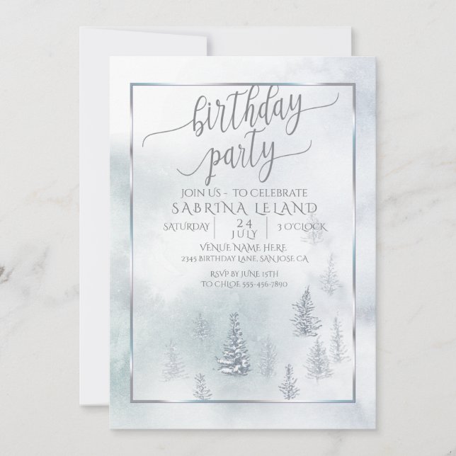 Faire-part Fête d'anniversaire | Silver Blue Winter Wonderlan (Devant)