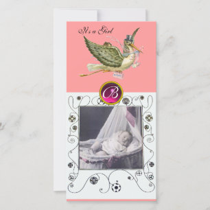 Faire-part FÊTE DE BABY SHOWER TOURTEREAUX MONOGRAMME, ruby b