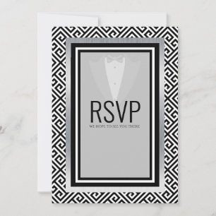 Faire-part Fête de célibataire en tuxedo noir et argent perso