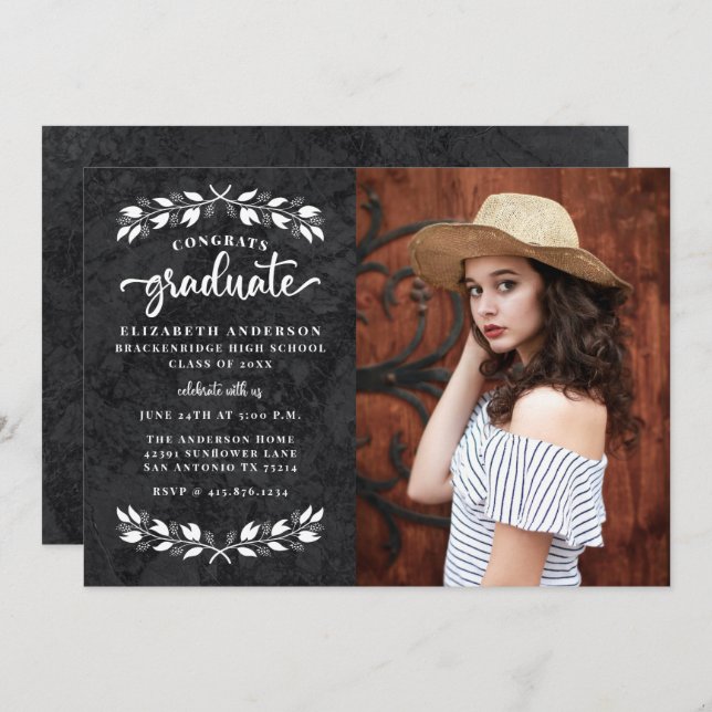 Faire-part Fête de graduation Black White Photo moderne (Devant / Derrière)