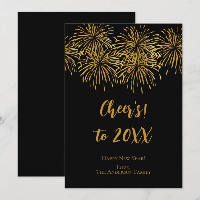 Faire-part Feu d'or noir personnalisé Bonne année (Devant / Derrière)