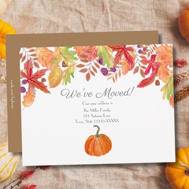 Faire-part Feuillage d'automne à l'aquarelle avec nouvelle ad (Créateur téléchargé)